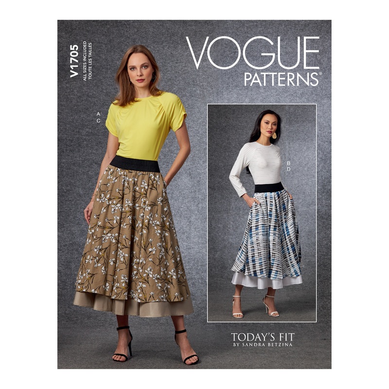 V1705 Misses’ Top & Skirt (size: A-B-C-D-E-F-G-H-I-J)
