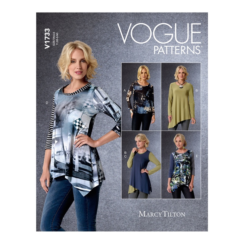 V1733 Misses’ Shaped-Hemline Tops