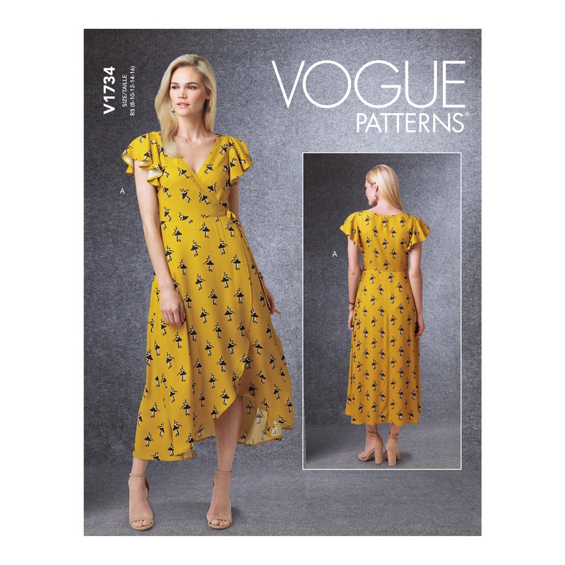 V1734 Misses’ Wrap Dresses with Ties, Sleeve and Length Variations