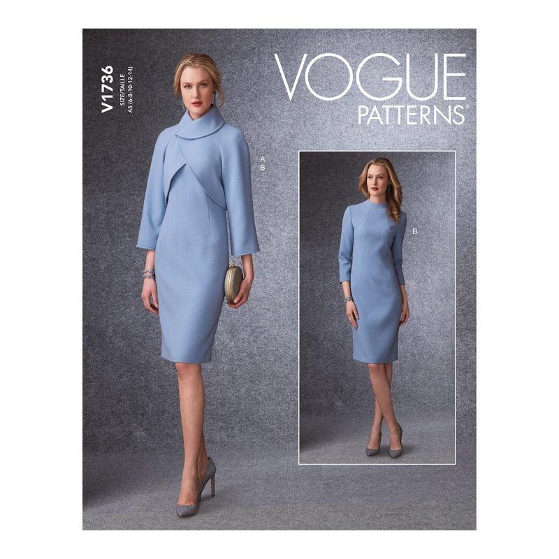 V1736 Misses’ Lined Raglan-Sleeve Jacket and Funnel-Neck Dress