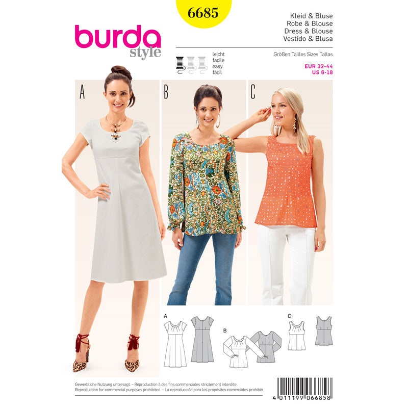 BURDA – 6685 Ladies Dress & Blouse