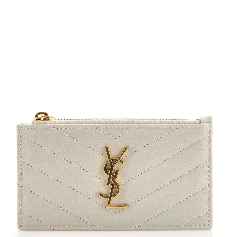 Monogram Fragments Zip Card Holder Matelasse Chevron Leather S744817042160