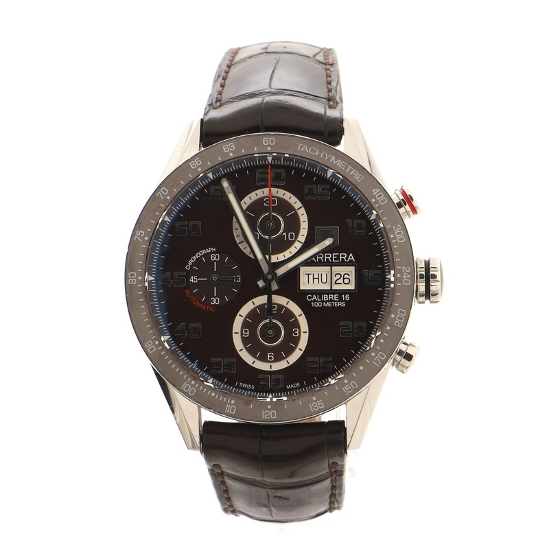 Carrera Calibre 16 Day-Date 100M Chronograph Automatic Watch Stainless Steel with Ceramic and Alligator 43