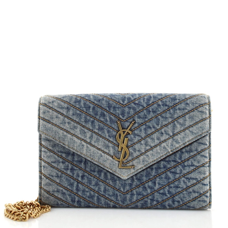 Classic Monogram Wallet on Chain Matelasse Chevron Denim Medium