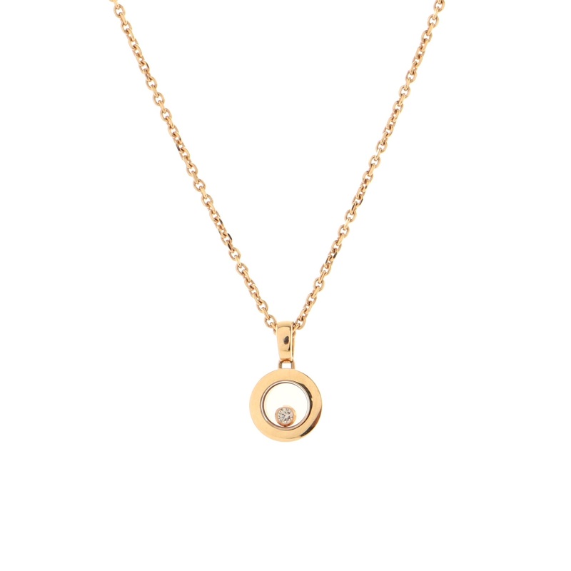 Happy 1 Diamond Circle Pendant Necklace 18K White Gold with Floating Diamond