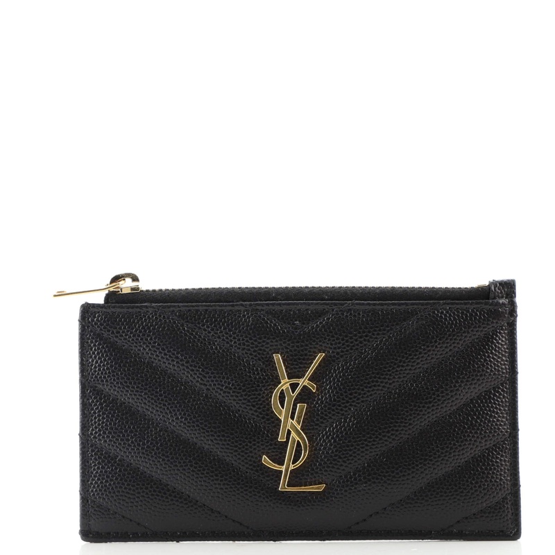 Monogram Fragments Zip Card Holder Matelasse Chevron Leather S744817039784