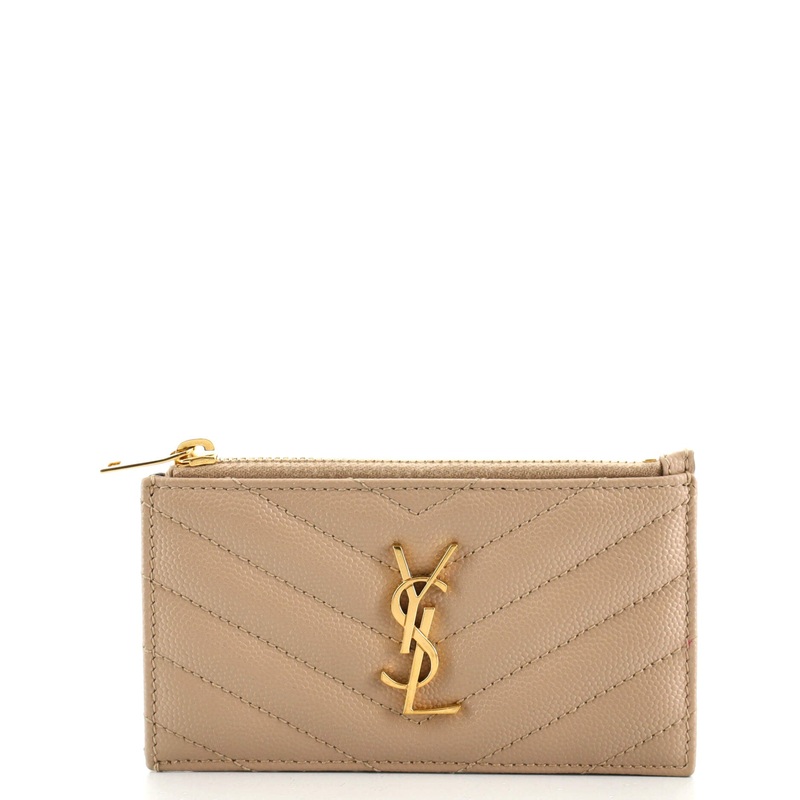 Monogram Fragments Zip Card Holder Matelasse Chevron Leather S744817034123