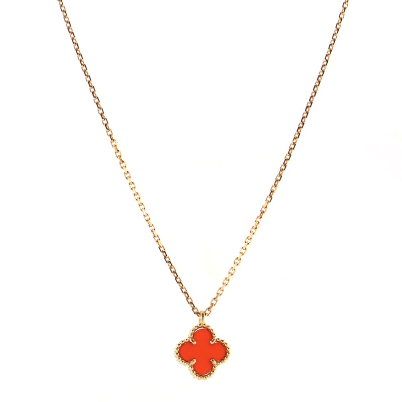 Sweet Alhambra Pendant Necklace 18K Rose Gold and Carnelian S744817024264