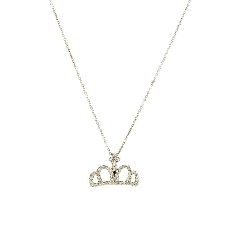 Tiny Treasures Crown Pendant Necklace 18K White Gold with Diamonds