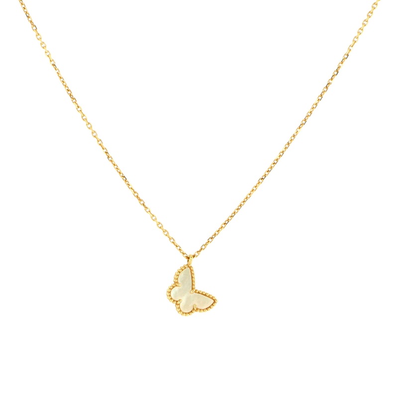 Sweet Alhambra Butterfly Pendant Necklace 18K Yellow Gold and Mother of Pearl S744817023342
