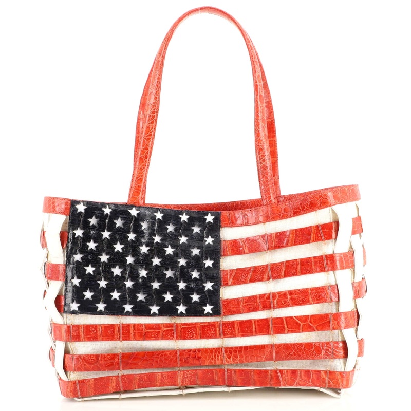 Flag Tote Canvas with Woven Crocodile Medium