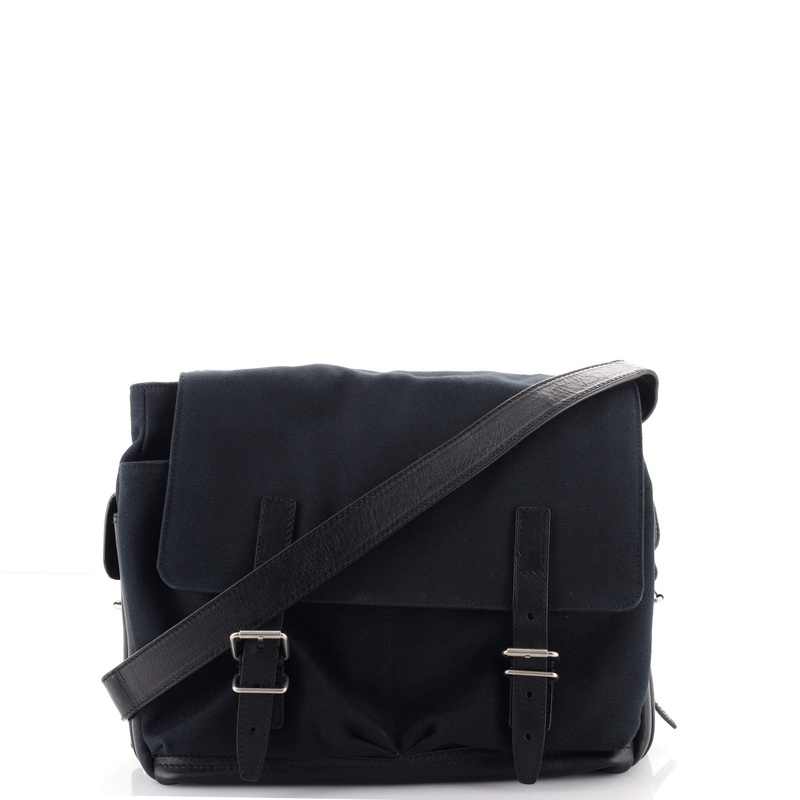 Double Buckle Messenger Bag Canvas with Leather Medium
