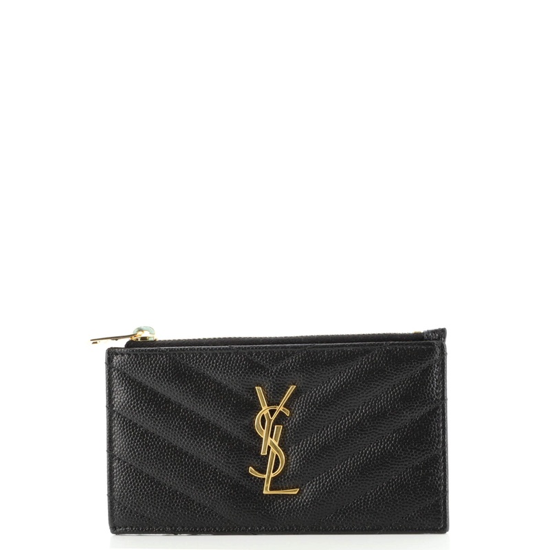 Monogram Fragments Zip Card Holder Matelasse Chevron Leather S744817011691