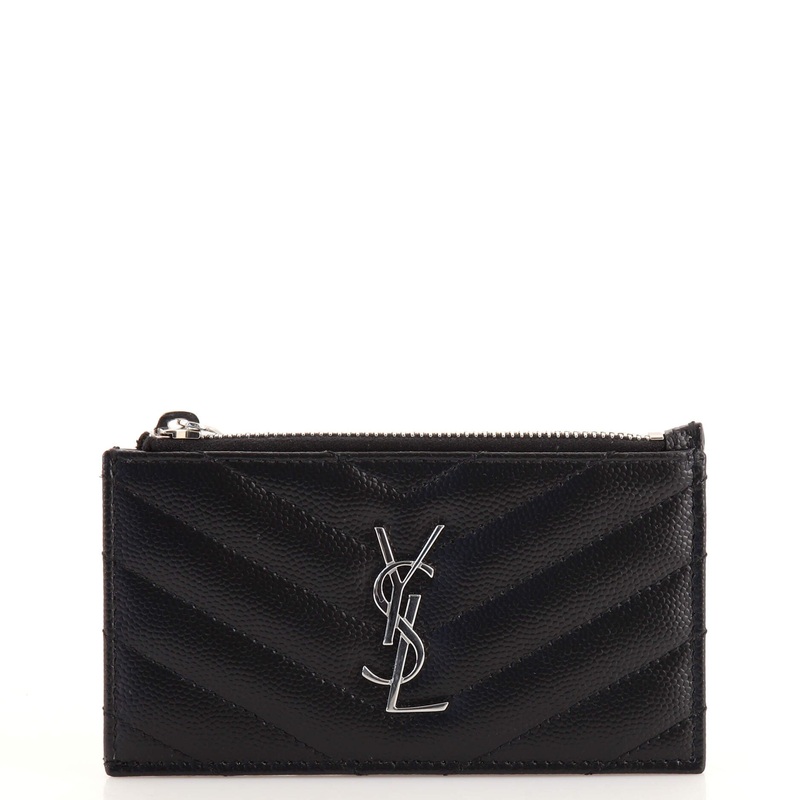 Monogram Fragments Zip Card Holder Matelasse Chevron Leather S744817011723
