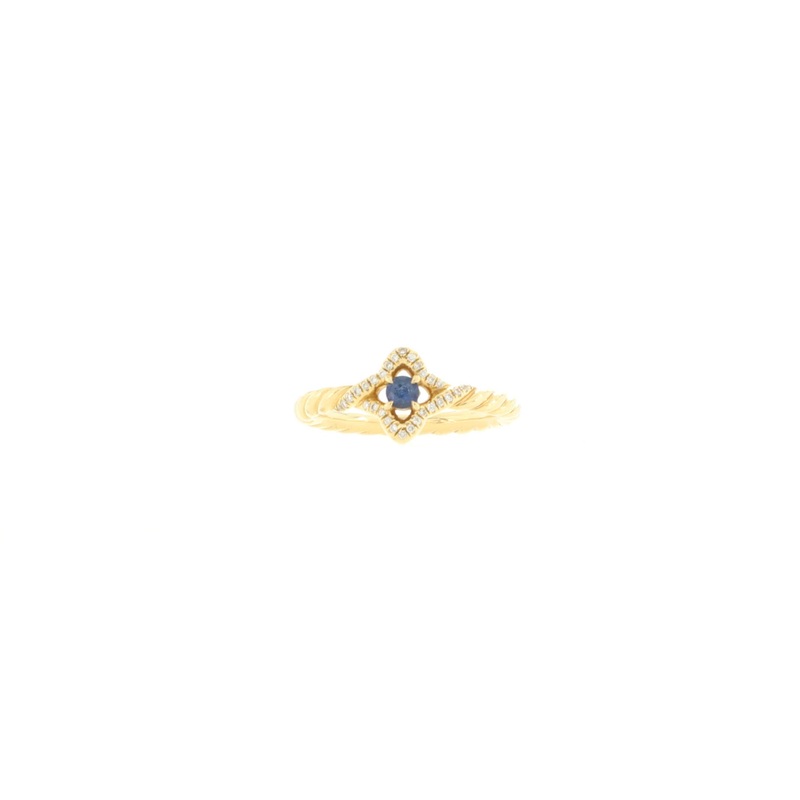 Venetian Quatrefoil Ring 18K Yellow Gold with Blue Sapphire and Diamonds