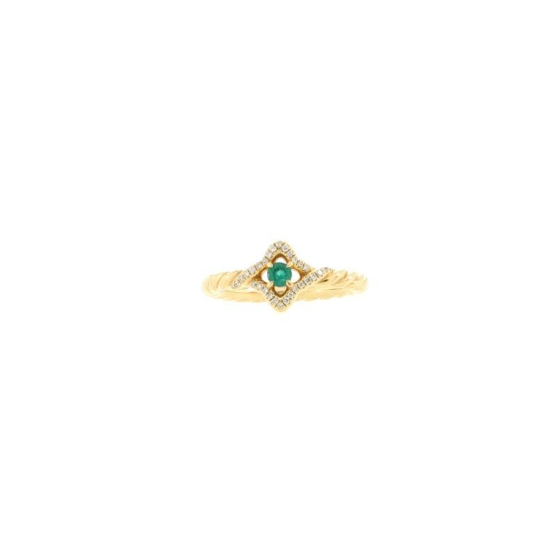 Venetian Quatrefoil Ring 18K Yellow Gold with Emerald and Diamonds