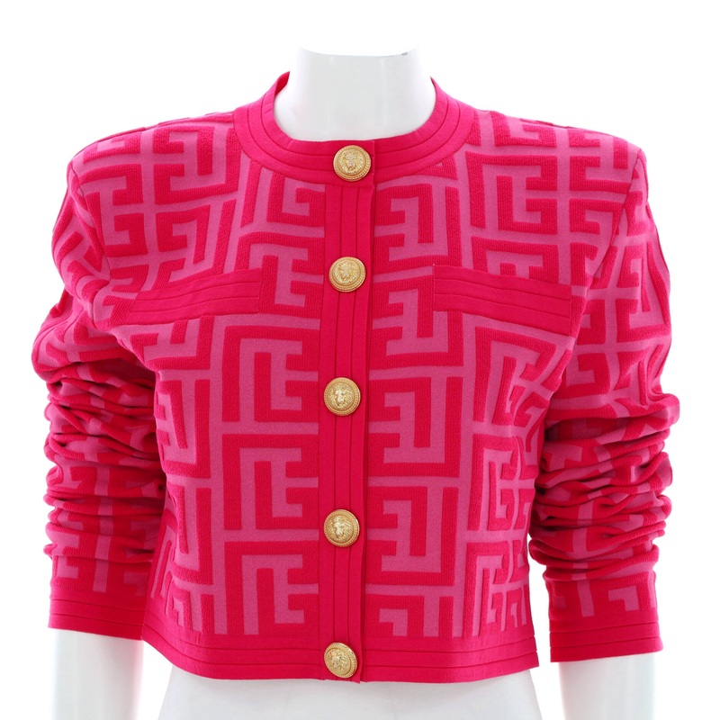 x Barbie Women’s Cropped Monogram Cardigan Jacquard Wool Blend