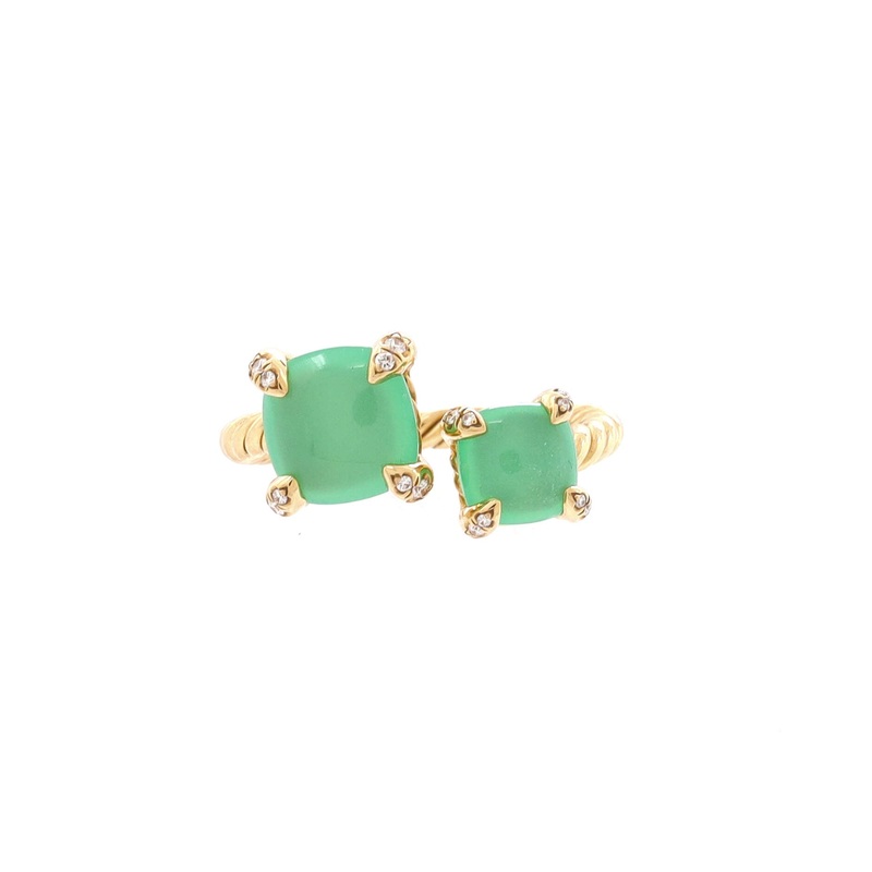 Bypass Chatelaine Ring 18K Yellow Gold with Chrysoprase and Diamonds
