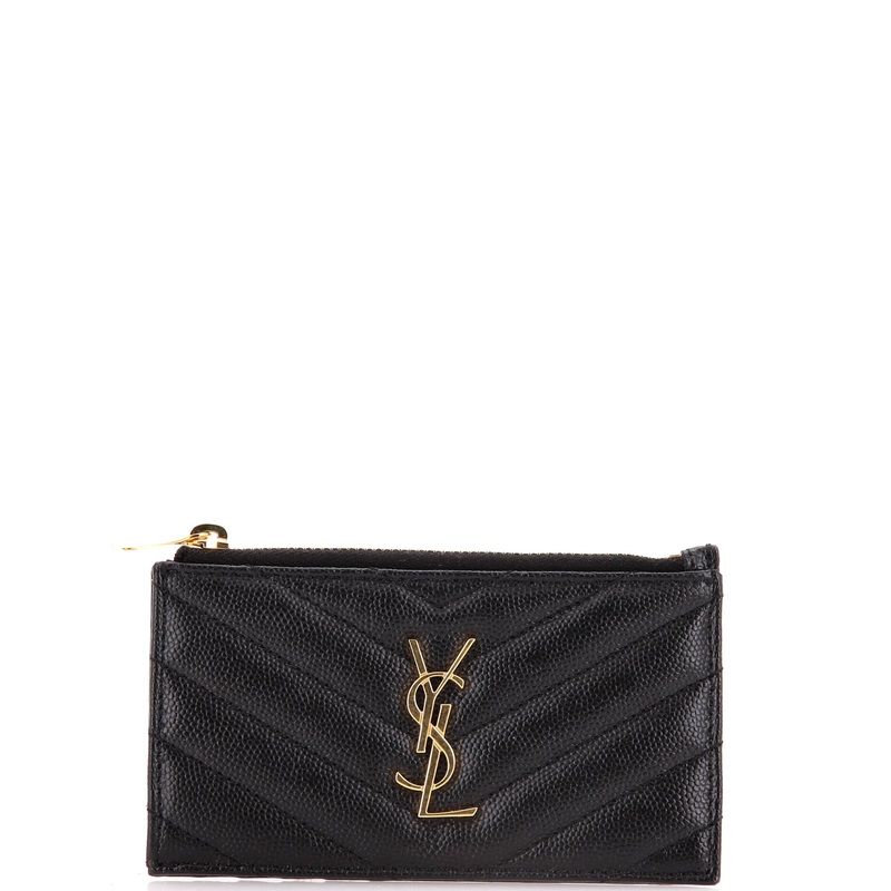 Monogram Fragments Zip Card Holder Matelasse Chevron Leather S744817007136