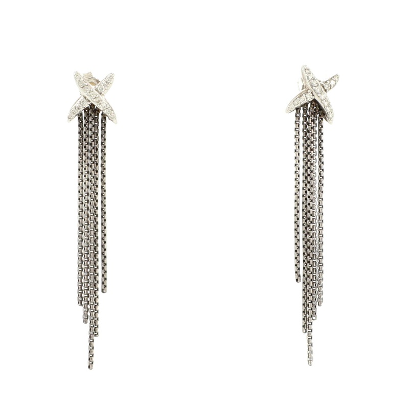 X Chain Tassel Drop Earrings Metal with Crystals