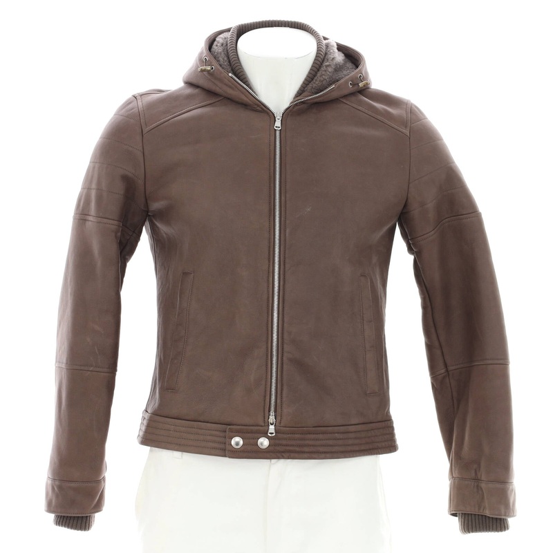 Men’s Hooded Jacket Leather with Shearling