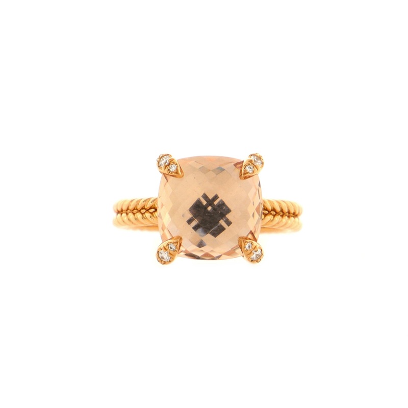 Chatelaine Ring 18K Rose Gold with Morganite and Diamonds 11mm