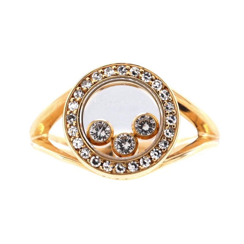 Happy Diamonds Round Ring 18K Yellow Gold with Diamonds and 3 Floating Diamonds
