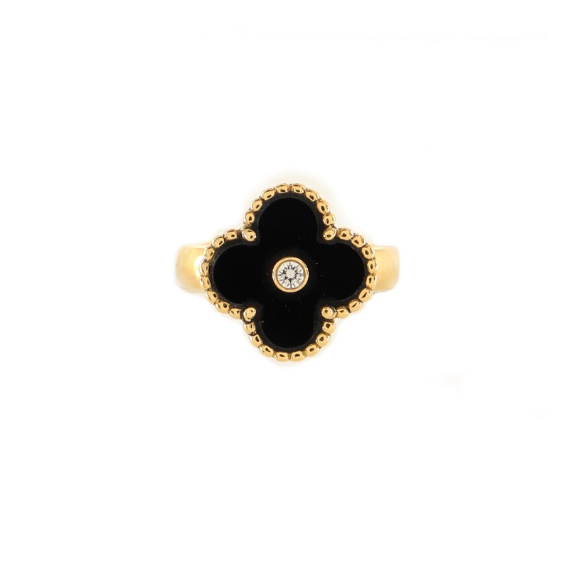 Vintage Alhambra Ring 18K Yellow Gold with Onyx and Diamond S744816987816