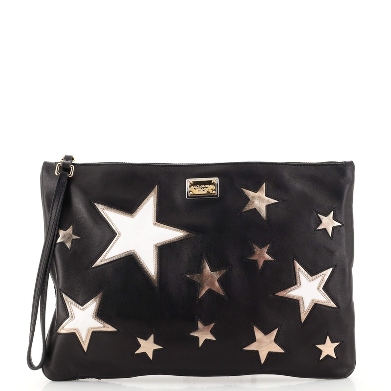 Wristlet Zip Pouch Leather with Applique and Sequins Large