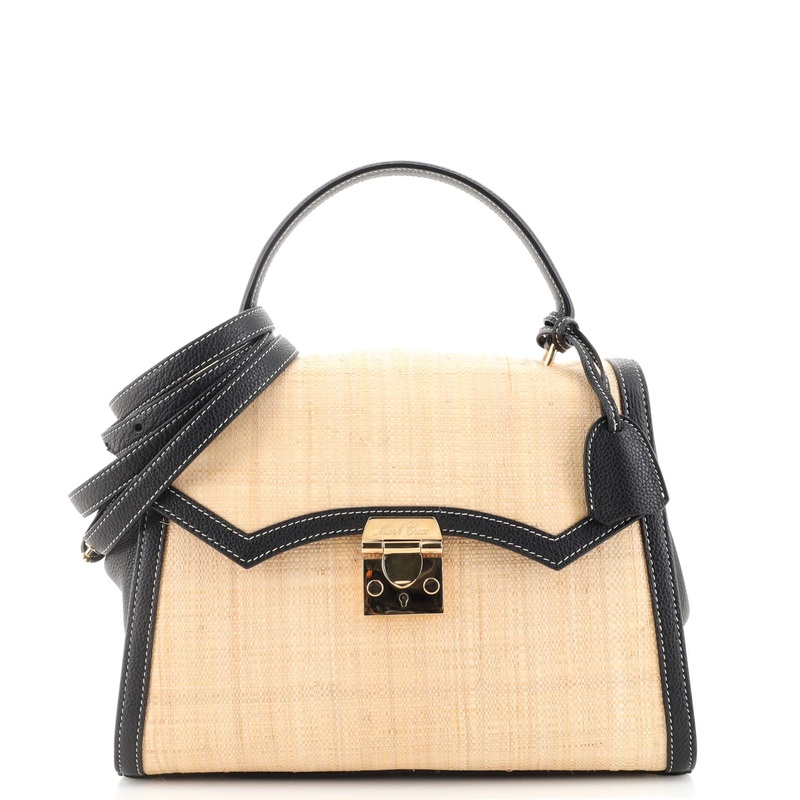 Madeline Lady Top Handle Bag Woven Raffia with Leather Medium S744816981918
