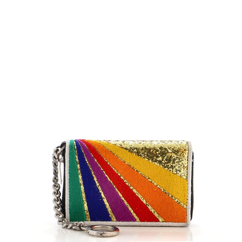 Rainbow Key Ring Coin Pouch Embroidered Calfskin S744816984313