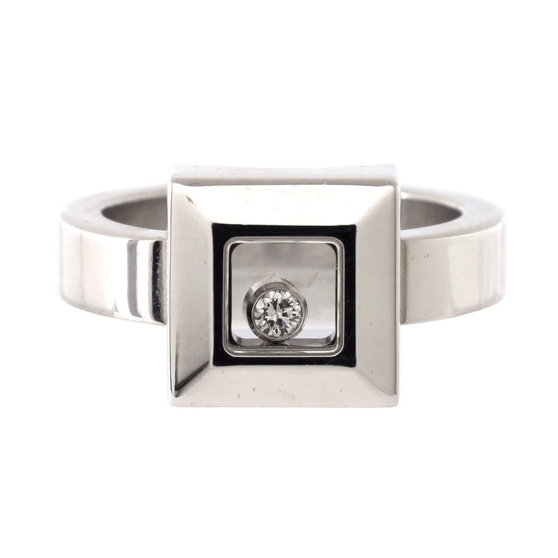 Happy Diamonds 1 Diamond Square Ring 18K White Gold and Diamond