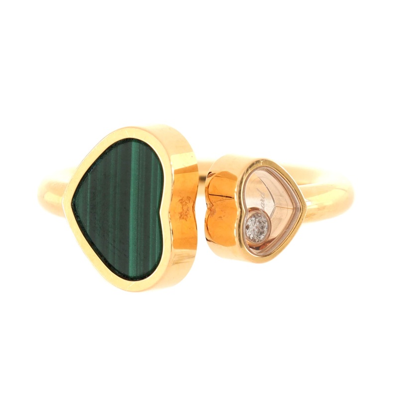 Happy Hearts Ring 18K Yellow Gold and Malachite with Floating Diamond