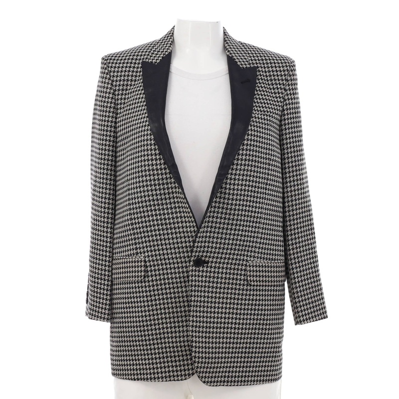 Women’s Houndstooth Single Button Blazer Wool with Leather