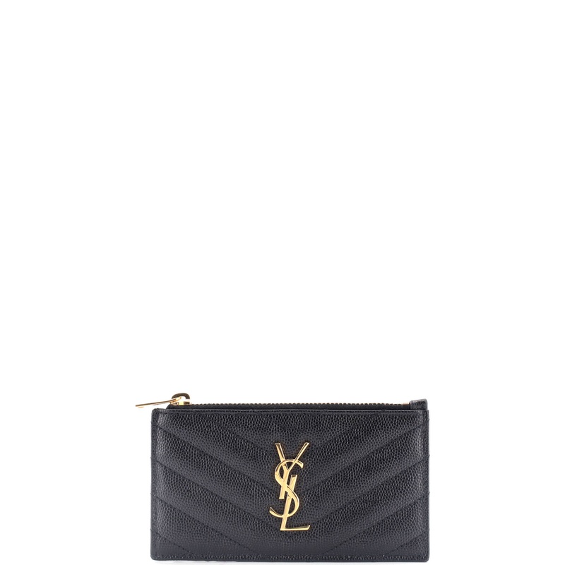 Monogram Fragments Zip Card Holder Matelasse Chevron Leather S744816951501