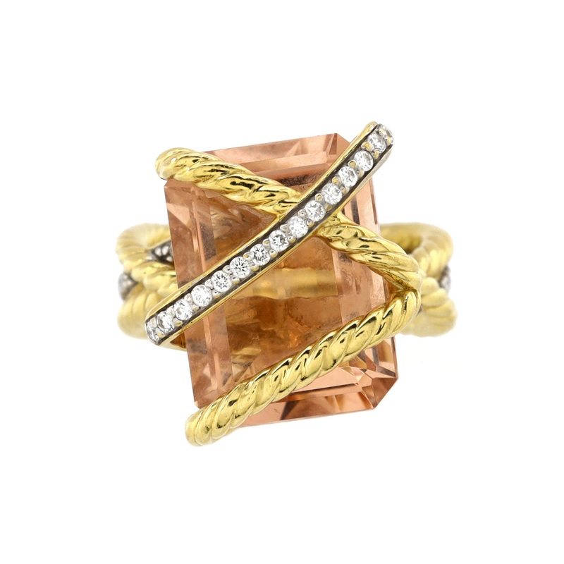 Cable Wrap Ring 18K Yellow Gold with Morganite and Diamonds S744816933765