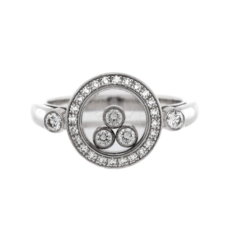 Happy 3 Floating Diamonds Circle Ring 18K White Gold with Diamonds S744816934610