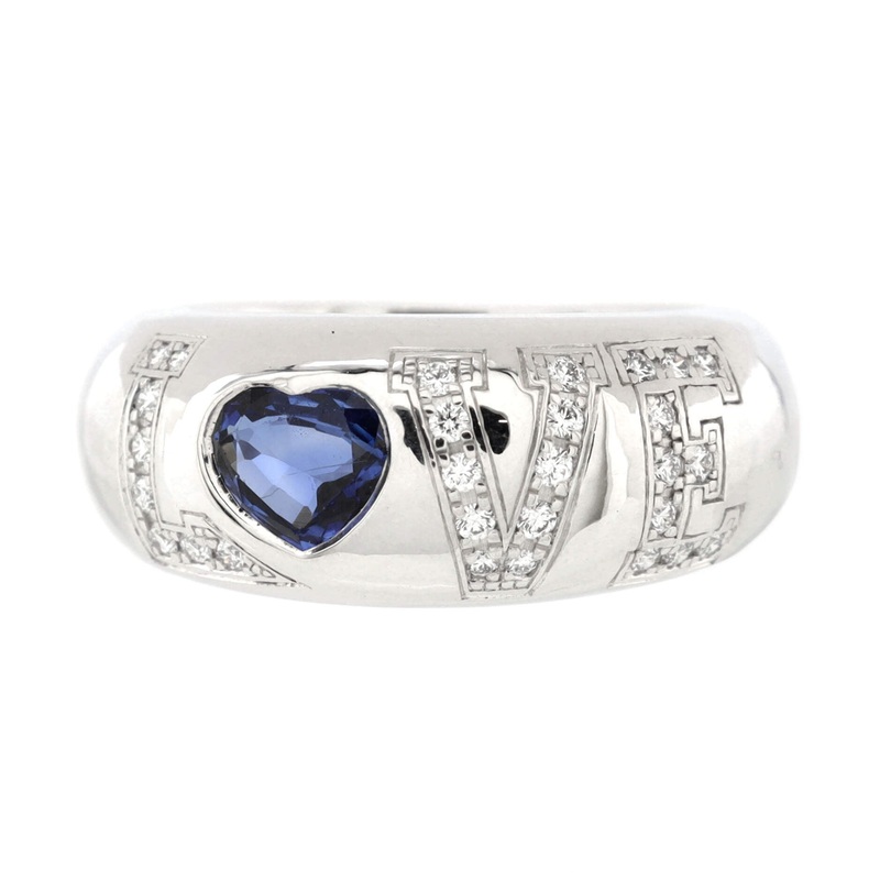 Love Ring 18K White Gold with Blue Sapphire and Diamonds S744816933099