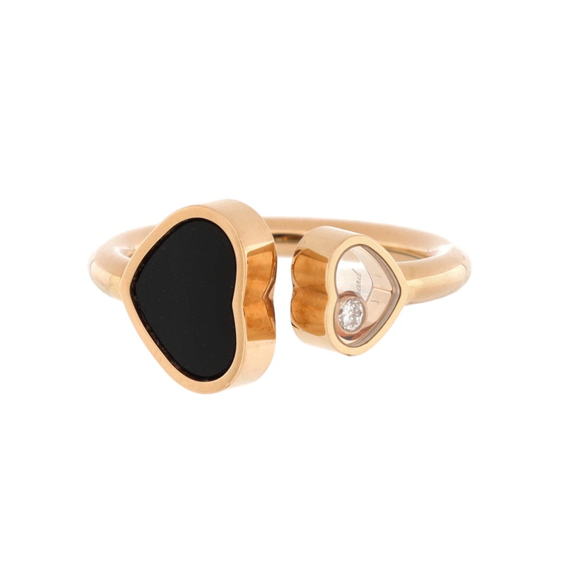 Happy Hearts Ring 18K Rose Gold and Onyx with Floating Diamond