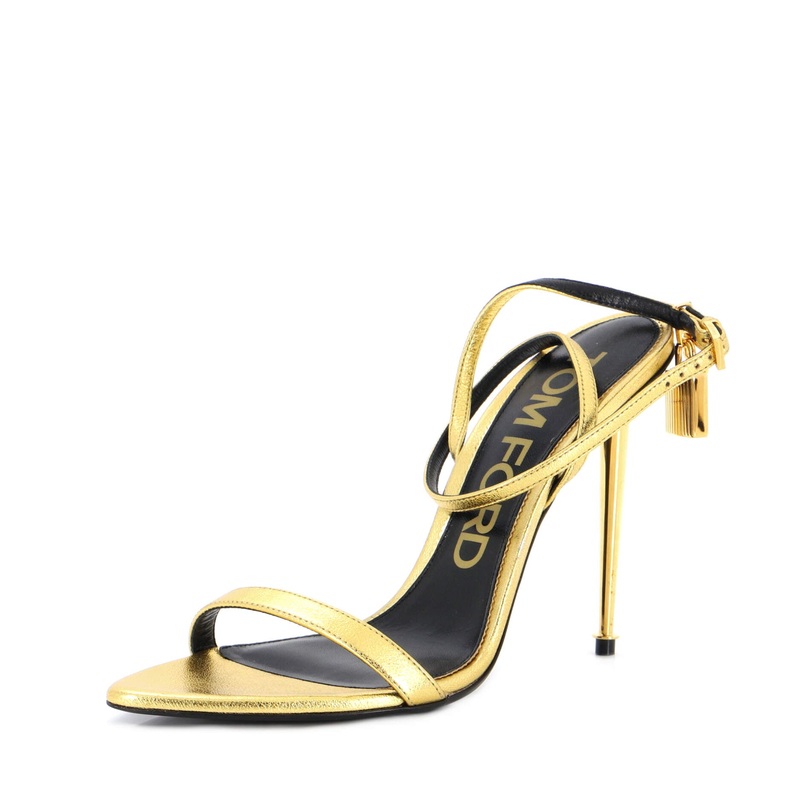Women’s Padlock Pointy Naked Heeled Sandals Leather 105 S744816924106