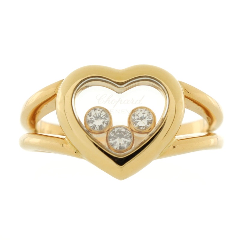 Happy Diamonds Heart Ring 18k Yellow Gold with 3 Floating Diamonds