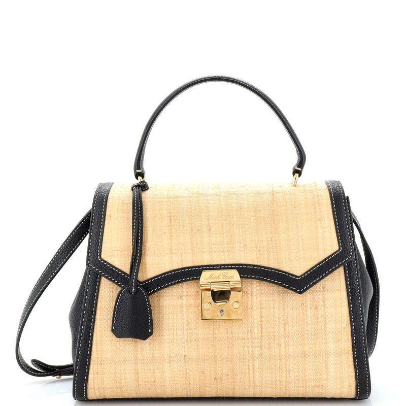 Madeline Lady Top Handle Bag Woven Raffia with Leather Medium S744816918055