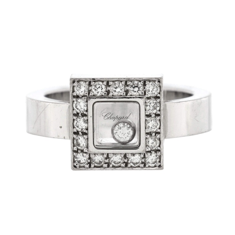 Happy Diamonds Icons Square Ring 18K White Gold with Diamonds and 1 Floating Diamond