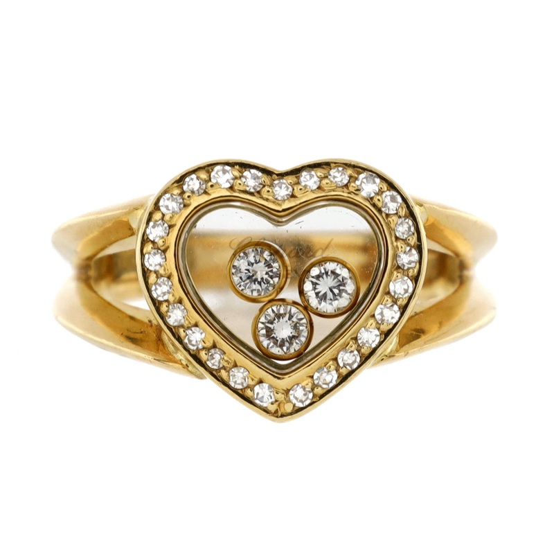 Happy Diamonds Heart Ring 18K Yellow Gold with Diamonds and 3 Floating Diamonds