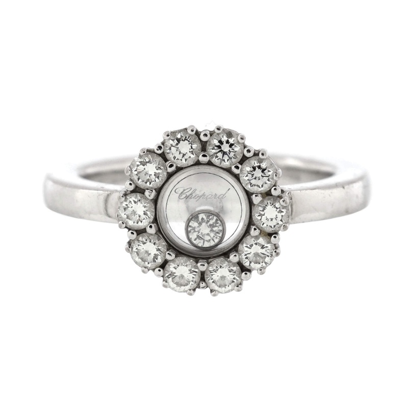 Happy Diamonds Round Ring 18K White Gold with Diamonds and 1 Floating Diamond