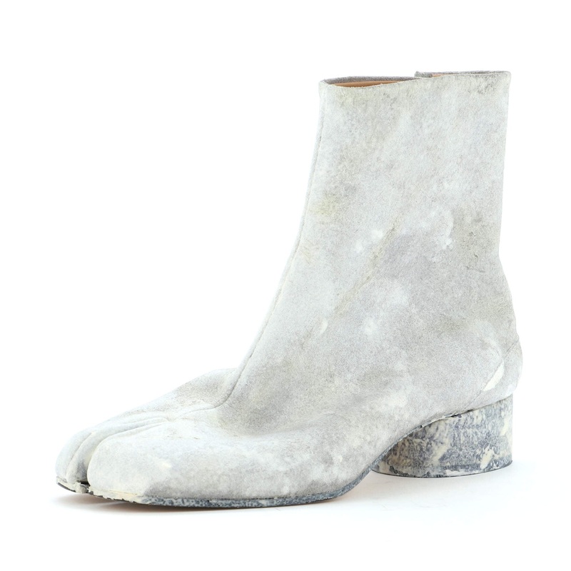 Women’s Tabi Block Heel Ankle Boots Painted Leather