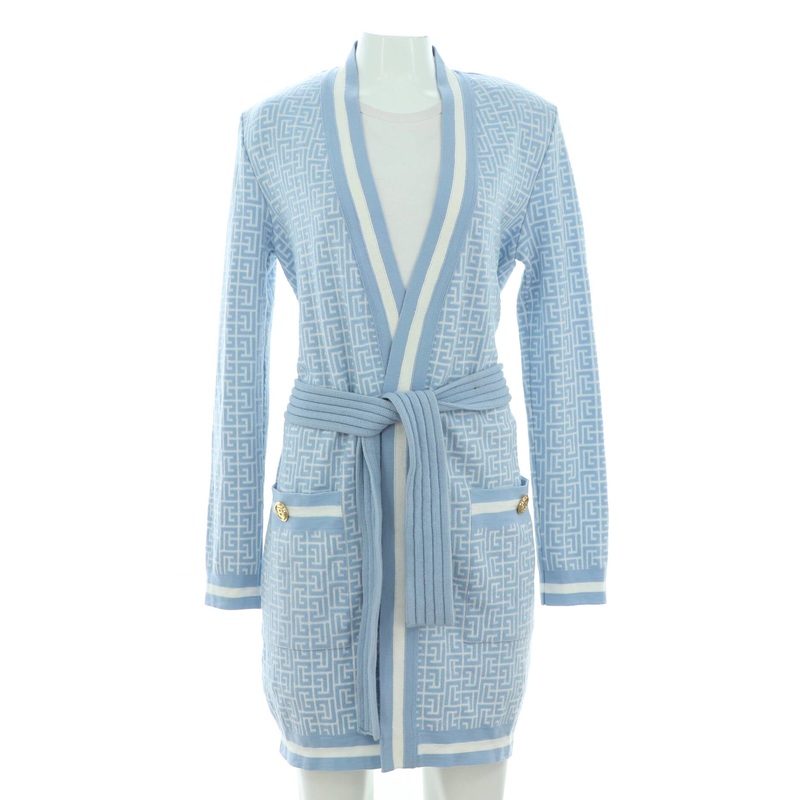 Women’s Monogram Belted Long Open Cardigan Jacquard Wool Blend