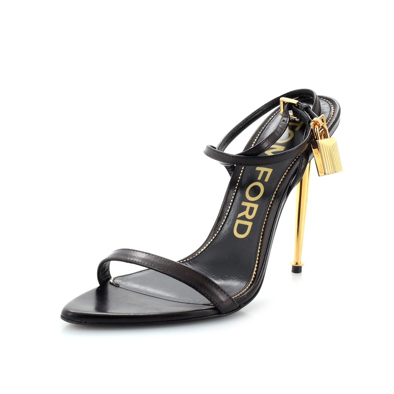Women’s Padlock Pointy Naked Heeled Sandals Leather 105 S744816890407