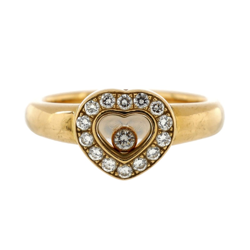 Happy Diamonds Heart Ring 18K Yellow Gold with Diamonds and 1 Floating Diamond