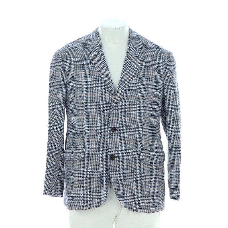 Men’s Single Breasted Blazer Plaid Printed Linen Blend
